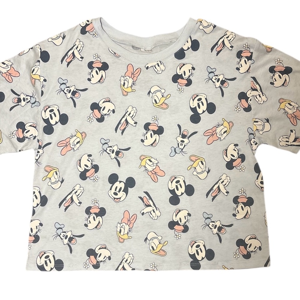 Disney Mickey Minnie Daisy Donald Goofy Crop Top Tee Shirt Blue - Women’s Large